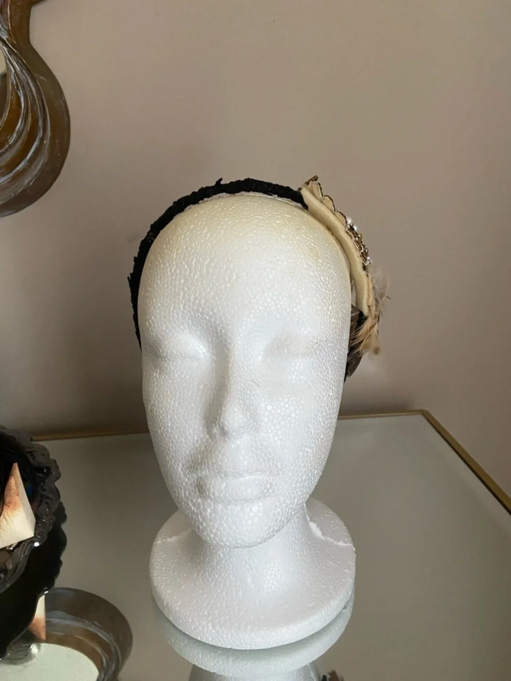 NWOT Handmade Beaded Gold & Brown Hummingbird Feather Headband